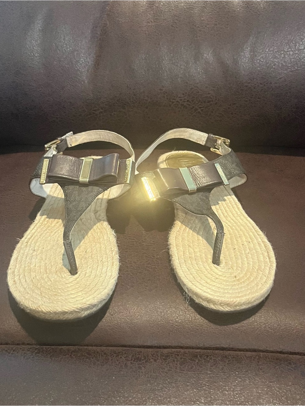 Michael Kors Brown Metallic Bow Thong Sandals
